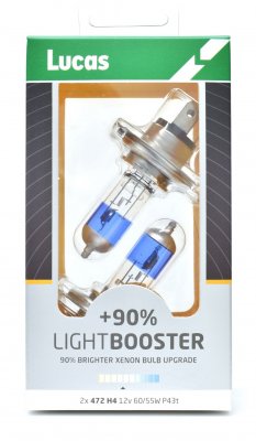 Lucas Light Booster Bulb 12v 60/55w H4 90% Brighter (Pack of 2)