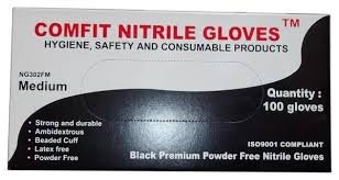 Comfit Disposable Gloves Black Nitrile Powder Free Pack of 100