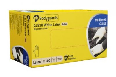 BM Polyco Bodyguards White Latex Disposable Gloves - Powdered - Pack of 100