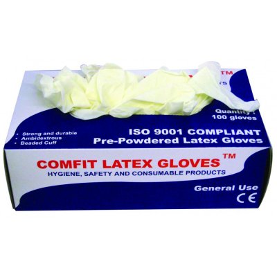 Comfit Disposable Gloves Latex Powdered Pack of 100