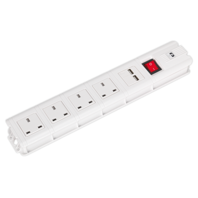 Sealey Extension Cable 3m 4 x 230V + 2 x USB Sockets - White