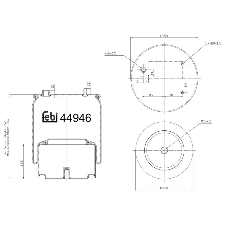 Febi Bilstein Air Spring 44946 DAF OE Reference 1794421 | YMF Car 